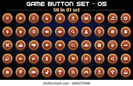 Set of cool 50 buttons for games, applications and website. Cute funny  game buttons. Mobile game development buttons, causal games, ui kit. GUI kit. Vector buttons for mobile games.