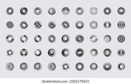 Set Of Cool Abstract Geometric Circle Patterns Vector Design. Trendy Round Modern Halftone Optical Illusion Round Shapes.