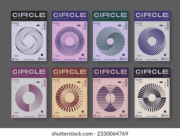 Set Of Cool Abstract Geometric Posters. Optical Illusion Circle Shape Element. Rave Acid Graphic Design. Swiss Design Retro Placard.
