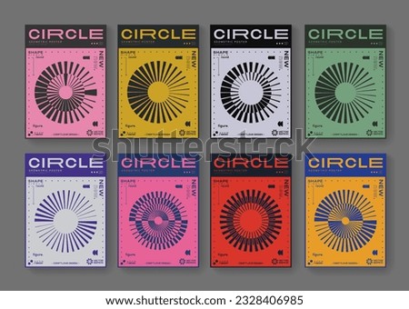 Set Of Cool Abstract Geometric Posters. Optical Illusion Circle Shape Element. Rave Acid Graphic Design. Swiss Design Retro Placard.