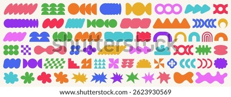 Set Of Cool Abstract Geometric Shapes Vector Design. Brutalist Elements Collection. Comic Stickers Pop Art Pack.