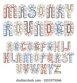 Set of cool ancient vector upper case English alphabet letters isolated. Bold rounded type font, script from a to z can be used in poster creation. Made with stones design.