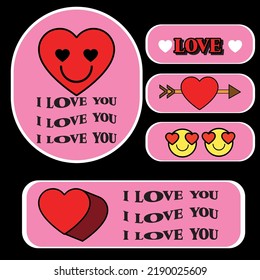 Set of Cool Cute Patches, Pins, Badges. Cute Stickers with Pharases. pink stickers.