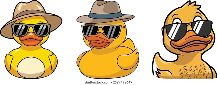 Set Of Cool Duck Cartoon with Sunglasses – Vibrant Character Art	