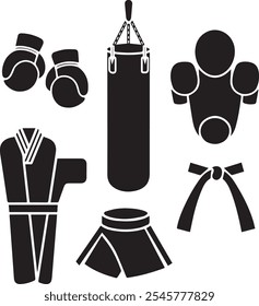 Conjunto de emblemas de clubes de lucha fresca etiquetas insignias de lucha punch sport fist karate Ilustración vectorial 