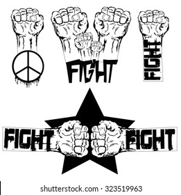 Set of cool fighting and freedom emblems, labels, badges, logos Vector illustration 