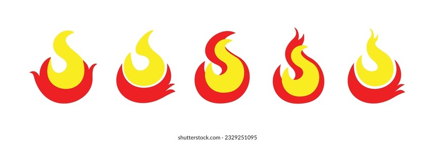 Set of cool flame shape logos representing the element of fire. Vector.