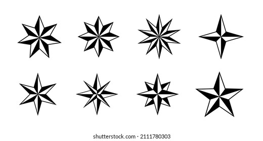 Satz coole geometrische Sternformen. Tattoo-Vektorelemente. Kompasszeichen.