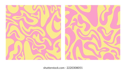 Set cool groovy liquid seamless pattern. Trendy Y2k psychedelic background. Funky retro texture for surface design.