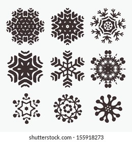 Set of cool hand drown vector snowflakes. Elements for your christmas design. 