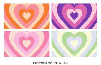 Set Of Cool Heart Geometric Abstract Backgrounds. Lovely Vibes Posters Design. Trendy Y2K Illustration.