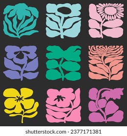 Set of Cool Inspired Matisse Geometric and Organic Shapes. Vector Abstract Contemporary Floral Elements for creating Logos, Patterns, Posters, Covers and Postcards.
