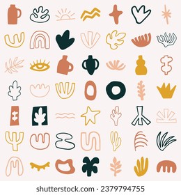 Set of Cool Inspired Matisse Geometric and Organic Shapes. Vector Abstract Contemporary Floral Elements for creating Logos, Patterns, Posters, Covers and Postcards.