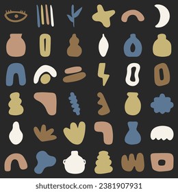 Set of Cool Inspired Matisse Geometric and Organic Shapes. Vector Abstract Contemporary Floral Elements for creating Logos, Patterns, Posters, Covers and Postcards.