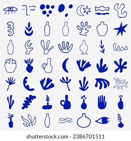 Set of Cool Inspired Matisse Geometric and Organic Shapes. Vector Abstract Contemporary Floral Elements for creating Logos, Patterns, Posters, Covers and Postcards.