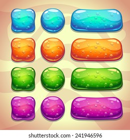 Set of cool jelly buttons with bubbles, vector elements for web or game design