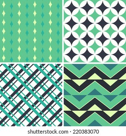 Set of Cool Mint Green Geometric Patterns. Vector illustration.