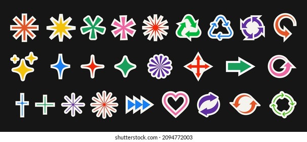 Set Of Cool Modern Geometric Stickers. Abstract Shape Patches Vector Design.