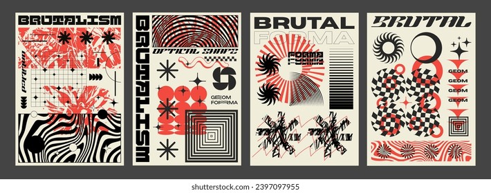 Set Of Cool Optical Illusion Circle Shape Posters. Collection Of Abstract Geometric Elements. Modern Cover Texture. Swiss Design Style.