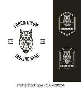 Set of cool owl logo icon vector with line art logo style