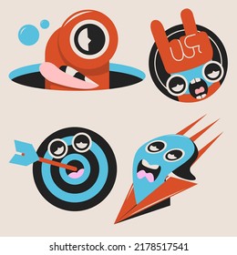 Conjunto De Diseño De Vectores Retro Cool. Parches De Moda Cute Smile.