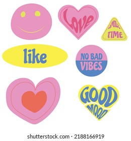 Set Of Cool Retro Stickers Vector Design.