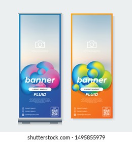 Set of Cool roll up banner design template vector with fluid gradient abstract background