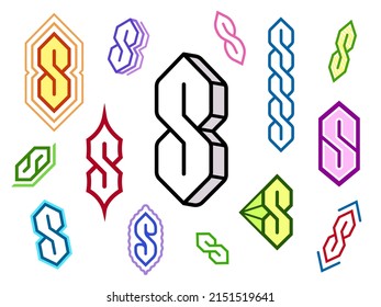 Set Of Cool S (Super S) Doodles, Kids School Notebook Drawings. Vector Clip Art Illustration.