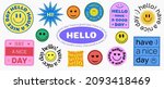 Set of Cool Smile Stickers Vector Design. Hello Have a Nice Day Patches Collection.