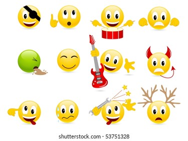 Set of cool smiles. Vector illustration, isolated on a white.