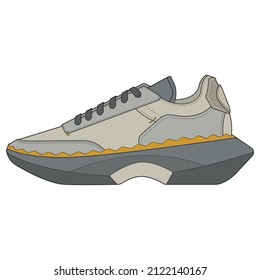 Set Of Cool Sneakers. Shoes Sneaker Drawing Vector, Sneakers Drawn In A Sketch Style, Sneaker Trainers Template, Set Collection. Vector Illustration.
