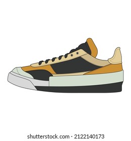 Set Of Cool Sneakers. Shoes Sneaker Drawing Vector, Sneakers Drawn In A Sketch Style, Sneaker Trainers Template, Set Collection. Vector Illustration.
