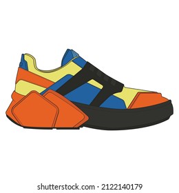 set of Cool Sneakers. Shoes sneaker drawing vector, Sneakers drawn in a sketch style, sneaker trainers template, Set Collection. vector Illustration.
