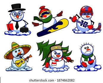 set of cool snowmen.winter mood.