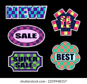 Set of Cool Stickers Vector Design. Set of Sale Stickers Retro Design. Cool Trendy Discount labels. Cute Sale label badges. Trendy  New,  Super Sale, Best Price Banners Pack. 