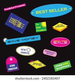 Set Of Cool  Stickers Vector Design. Trendy Cute Sale, discount, promotion shop
