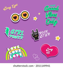 set of cool and stylish sticker vectors for girls and women.