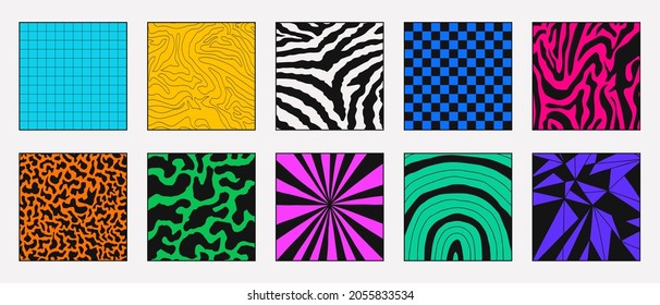 Set of Cool Trendy 90s Patterns Vector Design. Colorful Bright Backgrounds Retro Design.