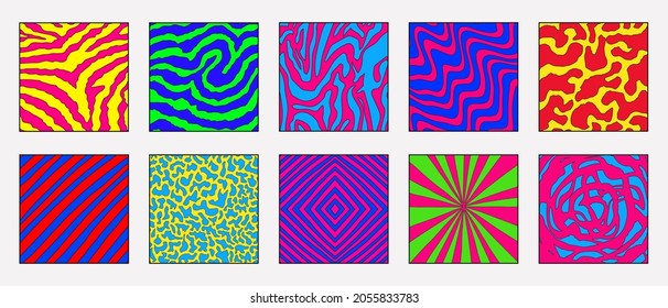 Set of Cool Trendy 90s Patterns Vector Design. Colorful Bright Backgrounds Retro Design.