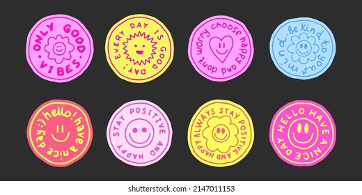 Set Of Cool Trendy Hand Drawn Stickers Vector Design. 