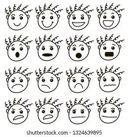 Set of cool vector faces, different emotions. Linear style cute emoticon smileys set. Funny baby faceSet of cool vector faces, different emotions. Linear style cute smiley emoticons set. Guy character