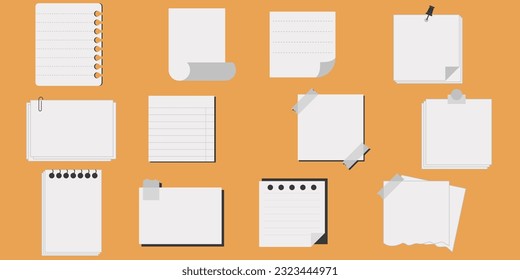 Set of Cool Vector Paper Notes, Thumbtack and Clip. 