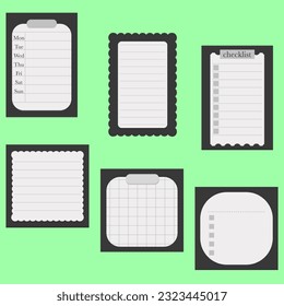 Set of Cool Vector Paper Notes, Tracker and Checklist. 
