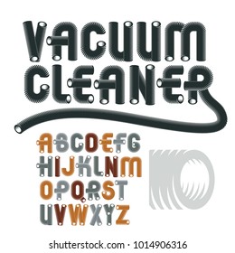Set of cool vector upper case English alphabet letters, abc isolated. Trendy rounded font, script from a to z can be used in poster creation. Created using dimensional vacuum pipe style.