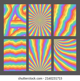 Set von cool Vintage Y2k Hintergründen. Groovy Psychedelic Posters.Retro Funky Farbige Backdrops.