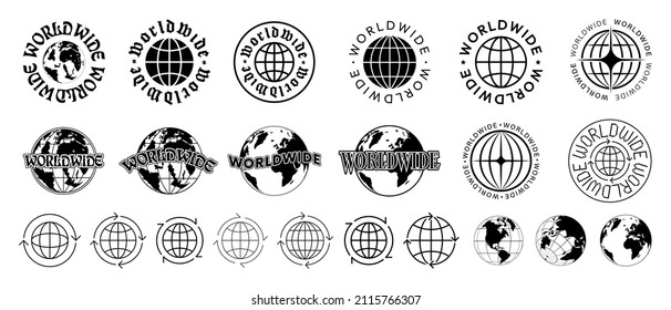 Set Of Cool Worldwide Signs. Global Vector Icons. Planet Earth Symbol.