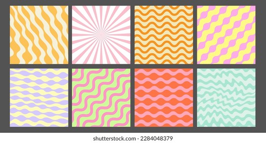 Set of Cool Y2K Abstract Geometric Backgrounds. Acid Style Backdrop. Trendy Groovy Pattern Textures.