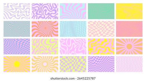 Conjunto De Fondos Brillantes Geométricos Y2k. Diseño de Vector de Colección de patrones psicodélicos Abstractas de moda.