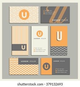 Set of coordinating business card designs with the letter u