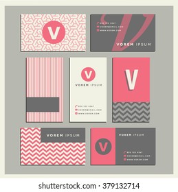 Set of coordinating business card designs with the letter v
